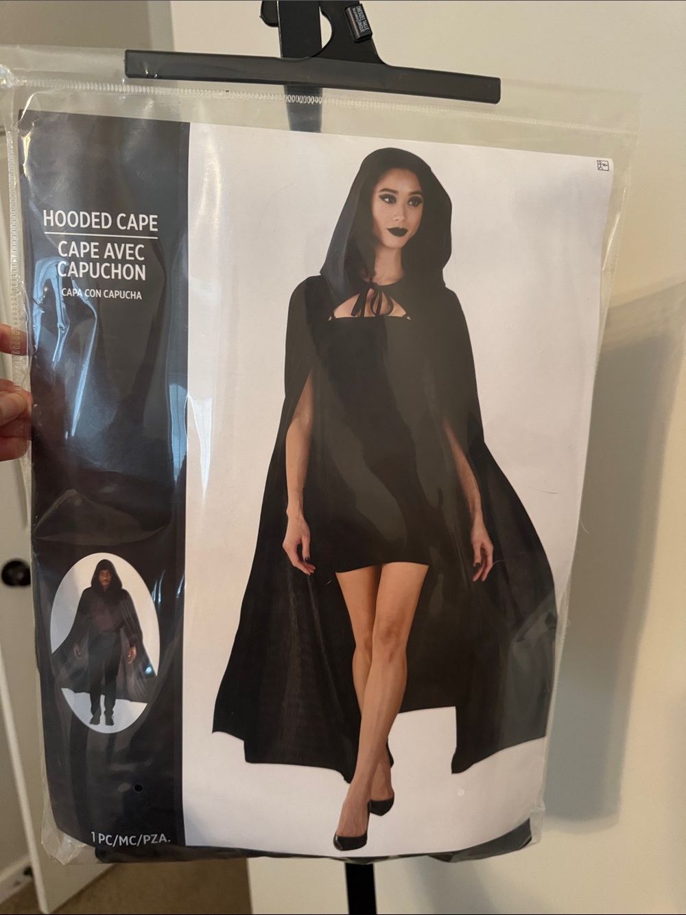 Hooded Cape. Black. New In Bag. One size fits most.